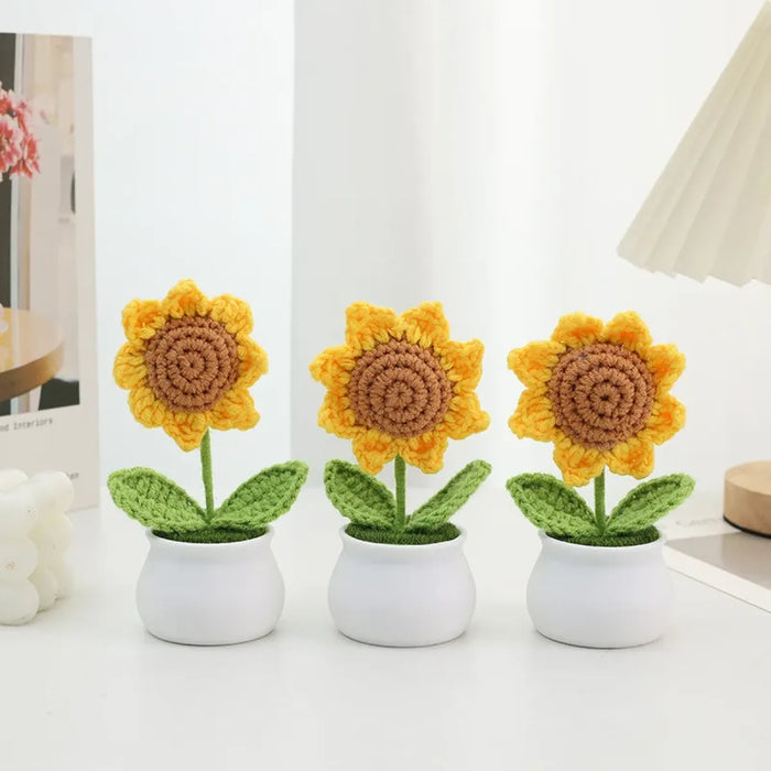 Handmade Crochet Sunflower Plush – Potted Desktop Decor Gift - for just $15.95! 