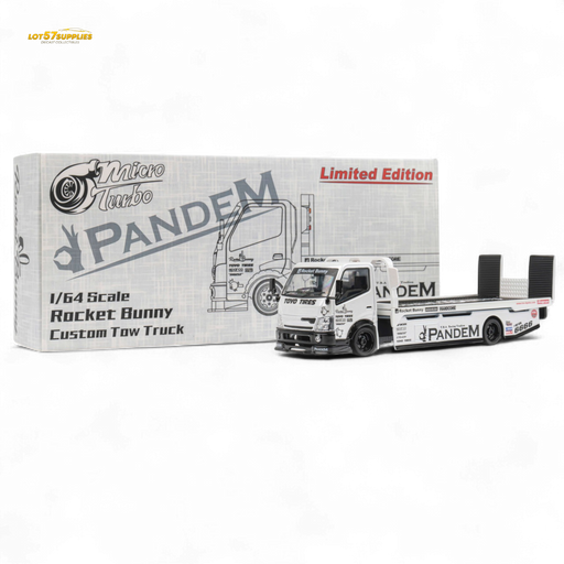 MicroTurbo HINO 300 Flat Bed Transport Truck in Pandem Rocket Bunny White 1:64 - for just $45.99! 