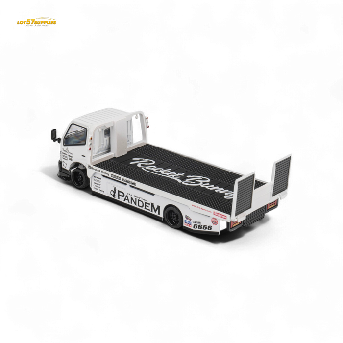 MicroTurbo HINO 300 Flat Bed Transport Truck in Pandem Rocket Bunny White 1:64 - for just $45.99! 