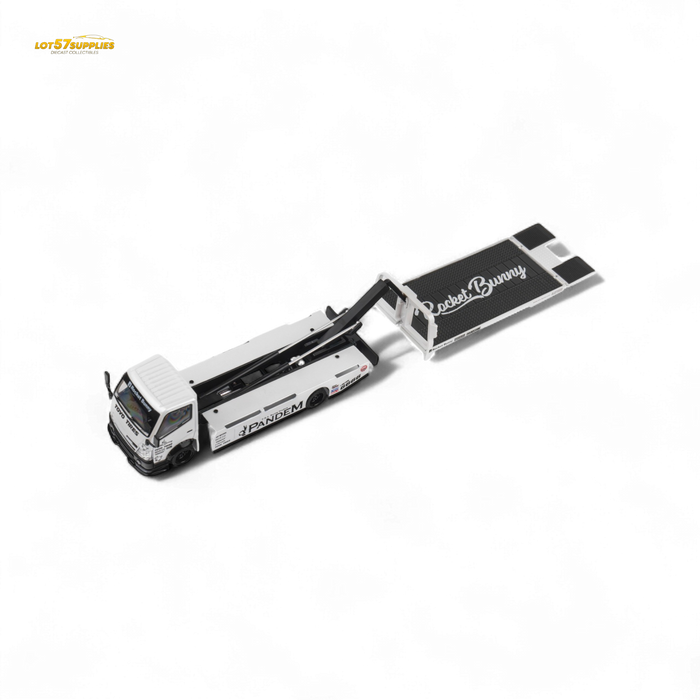 MicroTurbo HINO 300 Flat Bed Transport Truck in Pandem Rocket Bunny White 1:64 - for just $45.99! 