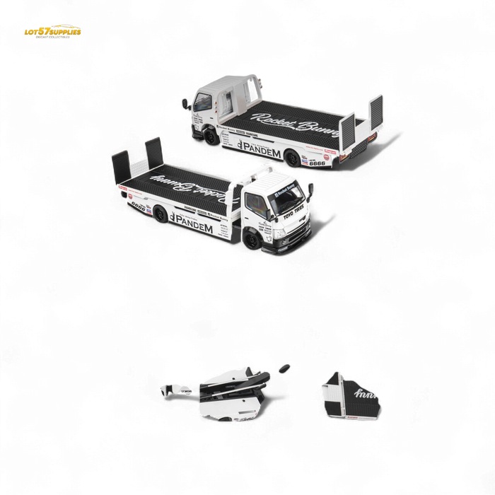 MicroTurbo HINO 300 Flat Bed Transport Truck in Pandem Rocket Bunny White 1:64 - for just $45.99! 