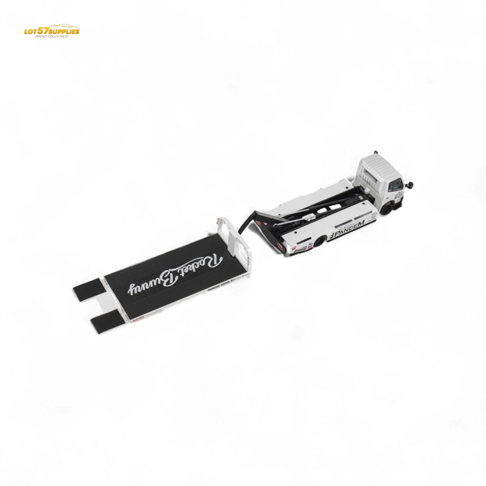 MicroTurbo HINO 300 Flat Bed Transport Truck in Pandem Rocket Bunny White 1:64 - for just $45.99! 