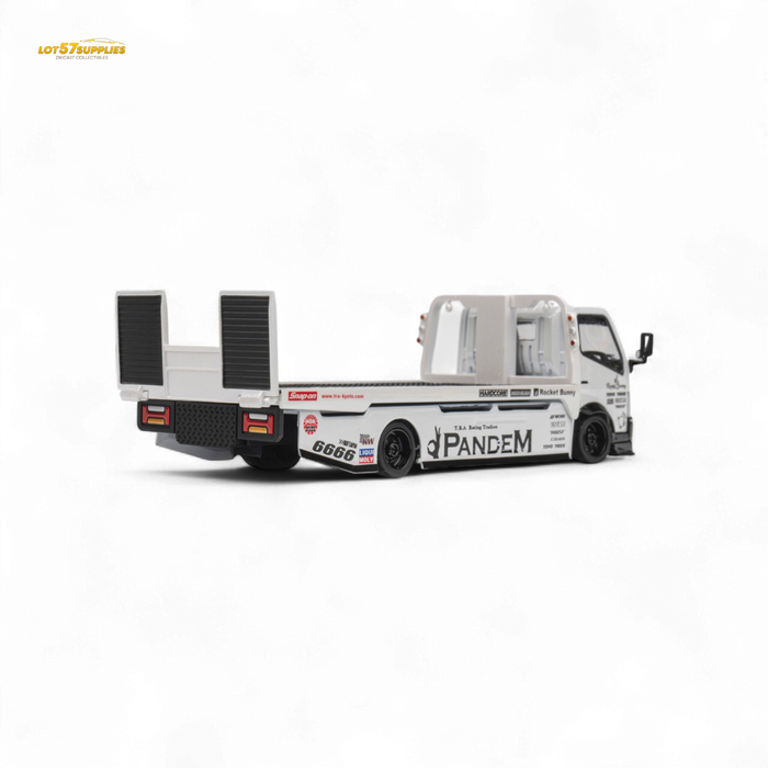 MicroTurbo HINO 300 Flat Bed Transport Truck in Pandem Rocket Bunny White 1:64 - for just $45.99! 