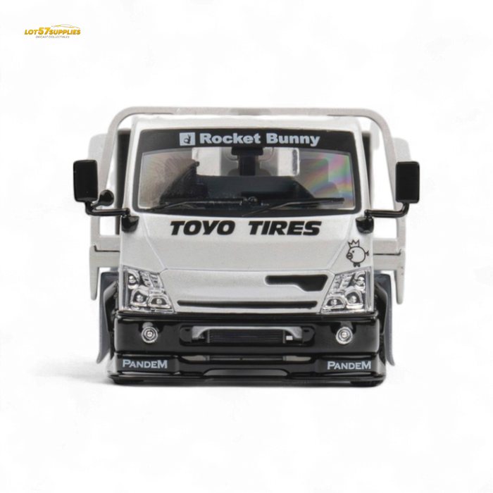 MicroTurbo HINO 300 Flat Bed Transport Truck in Pandem Rocket Bunny White 1:64 - for just $45.99! 