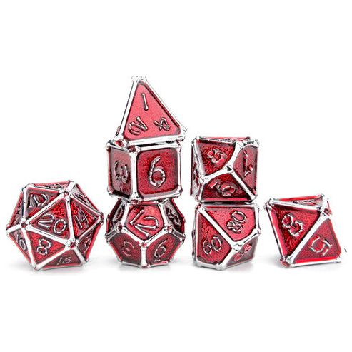 Bone Collector Solid Metal Dice Set - Silver with Red Enamel - Premium Polyhedral Dice Set - Just $44.99! Shop now at Retro Gaming of Denver