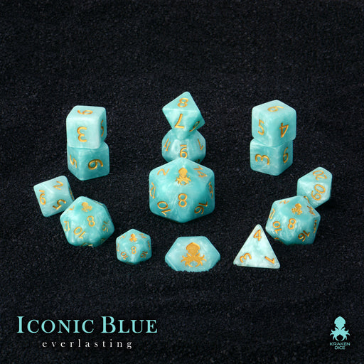 Kraken Dice - Iconic Blue: Everlasting 14pc Polyhedral Dice Set - for just $21.95! 