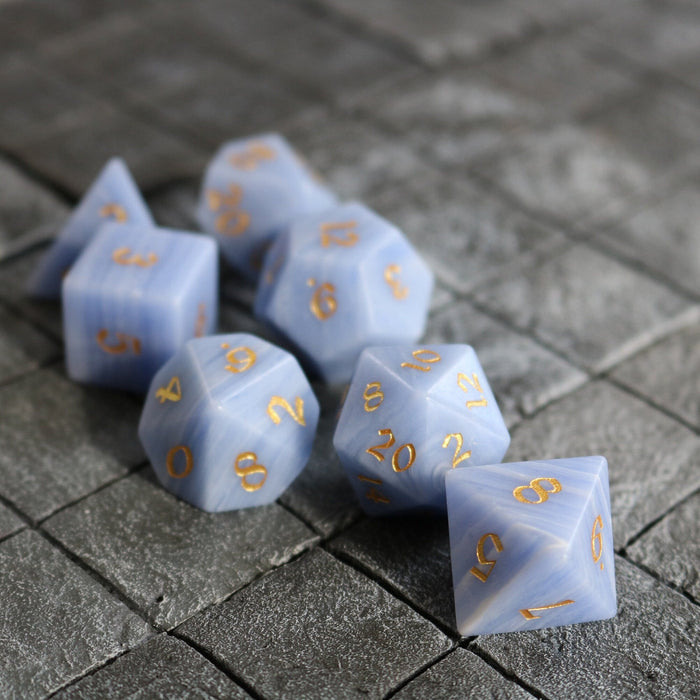 Hand Carved Gemstone Blue Lace Agate Eye Stone (And Box) Polyhedral Dice DnD Dice Set - Premium Gemstone Dice - Just $20.99! Shop now at Retro Gaming of Denver