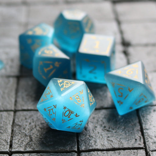 Dragon Shield Gemstone Blue Cats Eye Stone (And Box) Polyhedral Dice Set - Premium Gemstone Dice - Just $20.99! Shop now at Retro Gaming of Denver