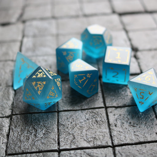 Dragon Shield Gemstone Blue Cats Eye Stone (And Box) Polyhedral Dice Set - Premium Gemstone Dice - Just $20.99! Shop now at Retro Gaming of Denver