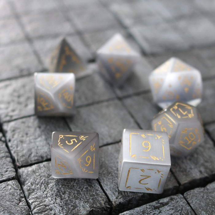 Dragon Shield Gemstone Gray Cats Eye Stone (And Box) Polyhedral Dice DND Set - Premium Gemstone Dice - Just $20.99! Shop now at Retro Gaming of Denver