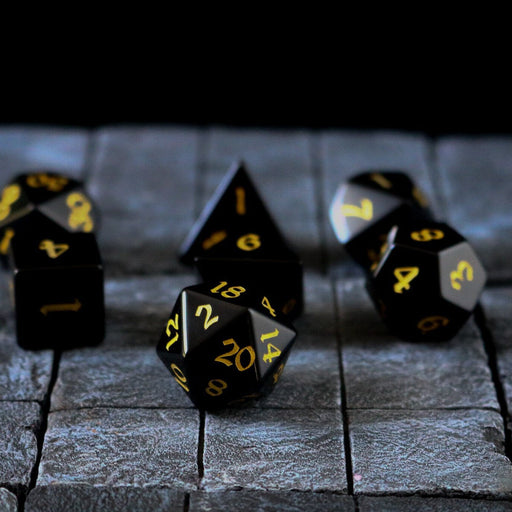 Gemstone Black Night Obsidian Hand Carved Polyhedral Dice (And Box) DnD Dice Set - Premium Gemstone Dice - Just $17.99! Shop now at Retro Gaming of Denver