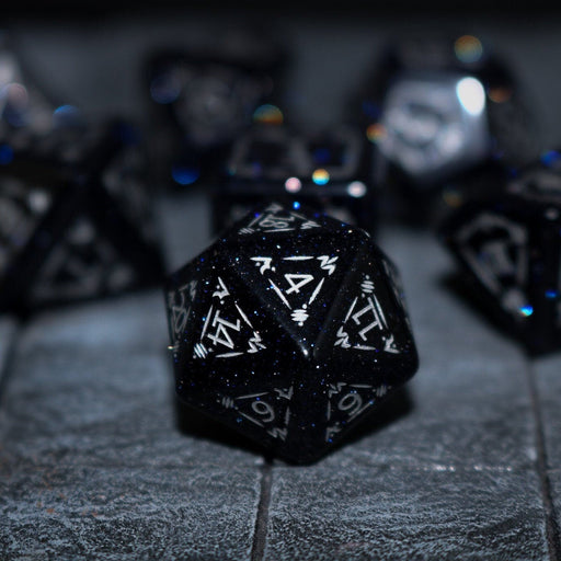 Set Of Dragon Shield Gemstone Blue Sandstone Silver Font (And Box) Polyhedral Dice Dice Set - Premium Gemstone Dice - Just $20.99! Shop now at Retro Gaming of Denver
