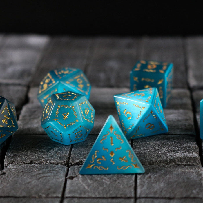 Vine Spike Gemstone Blue Cats Eye Stone (And Box) Polyhedral Dice DND Set - Premium Gemstone Dice - Just $20.99! Shop now at Retro Gaming of Denver