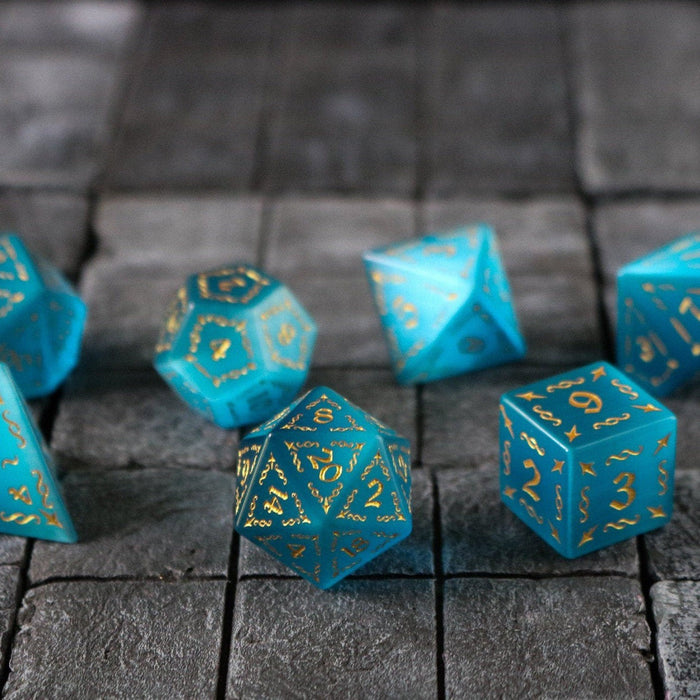 Vine Spike Gemstone Blue Cats Eye Stone (And Box) Polyhedral Dice DND Set - Premium Gemstone Dice - Just $20.99! Shop now at Retro Gaming of Denver