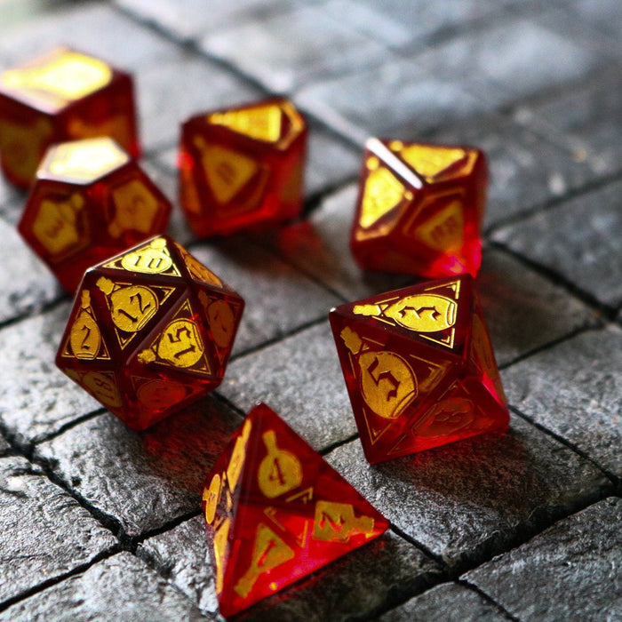 Health Potion Red Zircon Glass (And Box) Polyhedral Dice DND Set - Premium Gemstone Dice - Just $19.99! Shop now at Retro Gaming of Denver