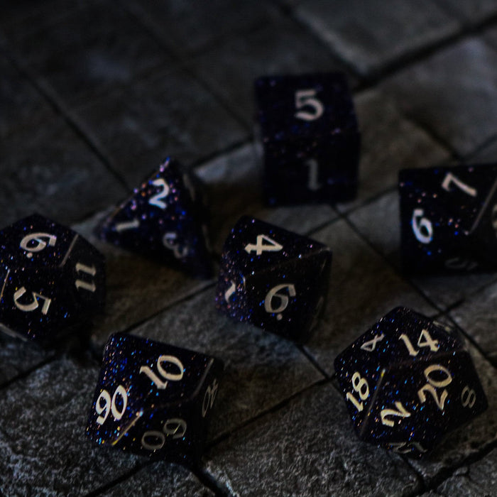 Gemstone Blue Sandstone Silver Font (And Box) Polyhedral Dice Dice Set - Premium Gemstone Dice - Just $16.99! Shop now at Retro Gaming of Denver