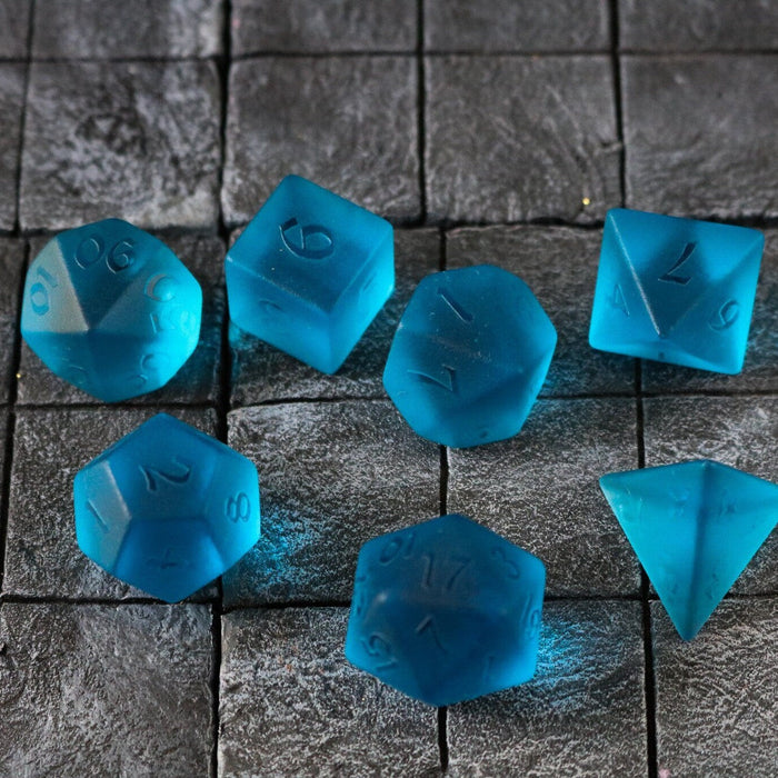 Hand Carved Blue Zircon Glass (And Box) Polyhedral Dice DND Set - Premium Gemstone Dice - Just $18.99! Shop now at Retro Gaming of Denver