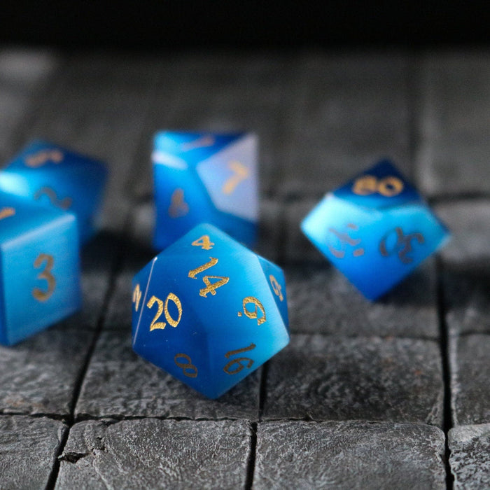Hand Carved  Gemstone Dark Blue Cats Eye Stone (And Box) Polyhedral Dice DnD Dice Set - RPG - Premium Gemstone Dice - Just $16.99! Shop now at Retro Gaming of Denver