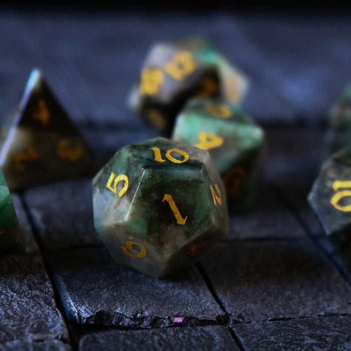 Green Gemstone Emerald Polyhedral Dice (With Box) DND Set - Premium Gemstone Dice - Just $26.99! Shop now at Retro Gaming of Denver