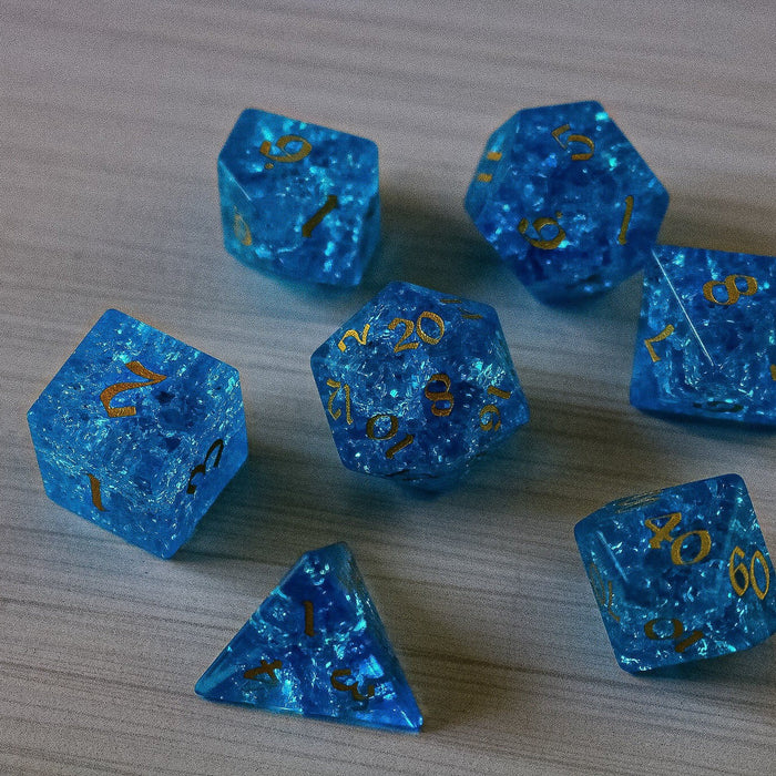 Blue Lightning Glass Cracked Glass (And Box) Polyhedral Dice DND Set - Premium Gemstone Dice - Just $22.99! Shop now at Retro Gaming of Denver