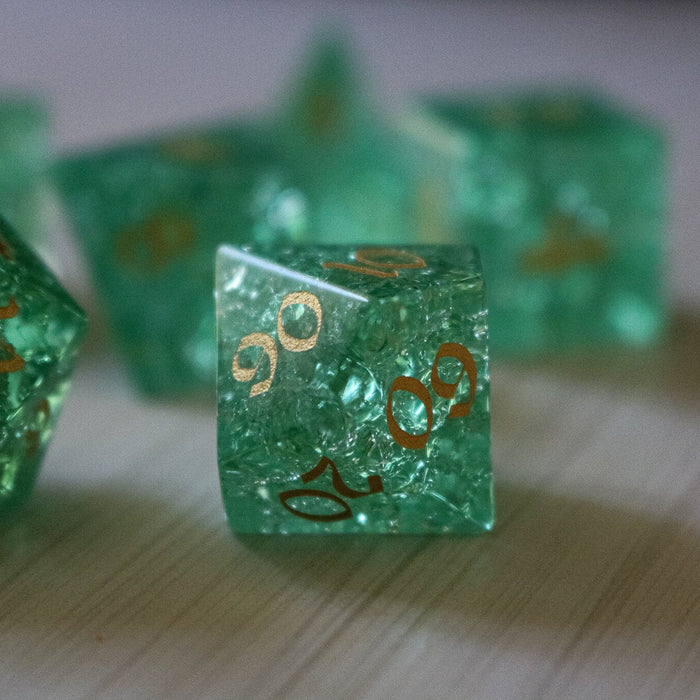 Green Lightning Glass Cracked Glass (And Box) Polyhedral Dice DND Set - Premium Gemstone Dice - Just $22.99! Shop now at Retro Gaming of Denver