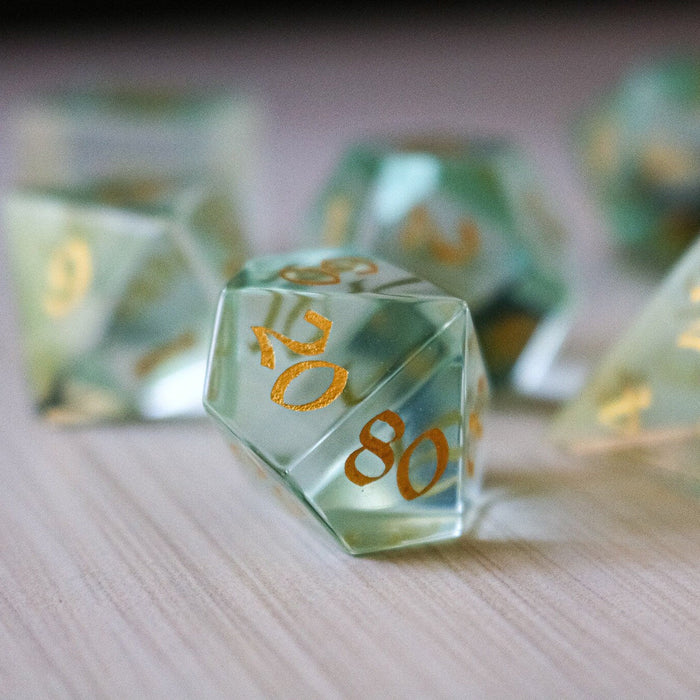 Hand Carved Green Water Glass (And Box) Polyhedral Dice DND Set - RPG Game DND - Premium Gemstone Dice - Just $17.99! Shop now at Retro Gaming of Denver