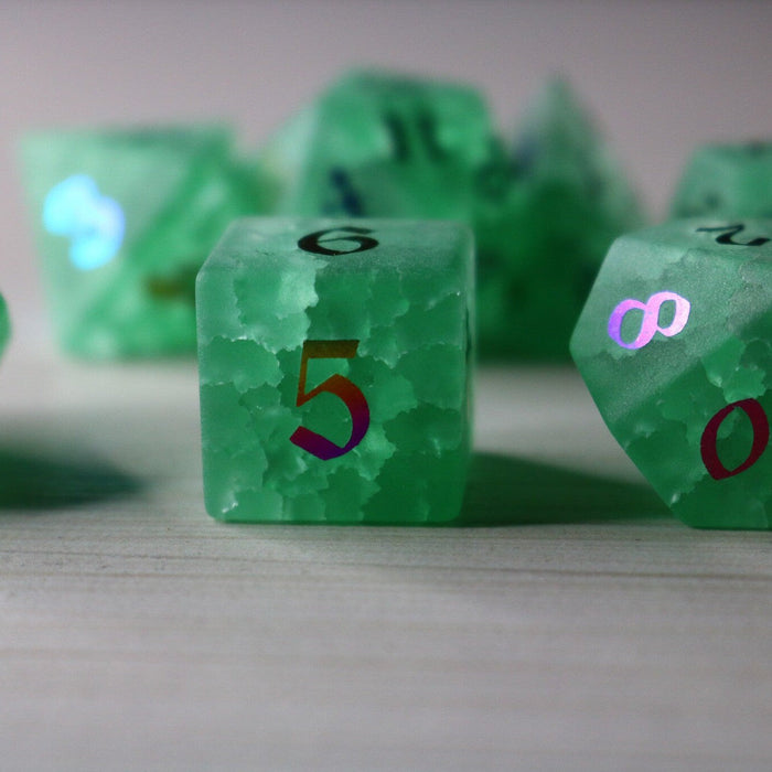 Green Mint Inked Lightning Glass Cracked Glass (And Box) Polyhedral Dice DND Set - Premium Gemstone Dice - Just $22.99! Shop now at Retro Gaming of Denver