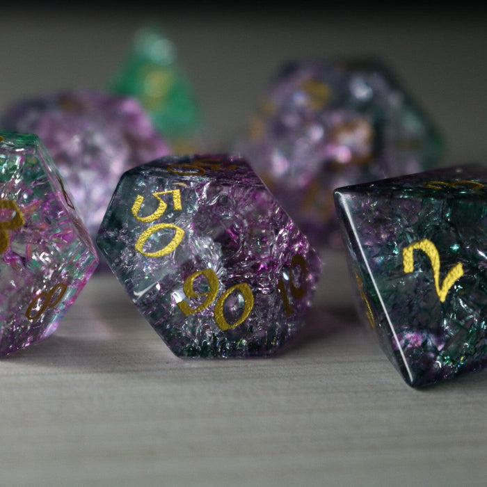 Moon Gate Forge Fire Glass Purple (And Box) Polyhedral Dice DND Set - Premium Gemstone Dice - Just $16.99! Shop now at Retro Gaming of Denver