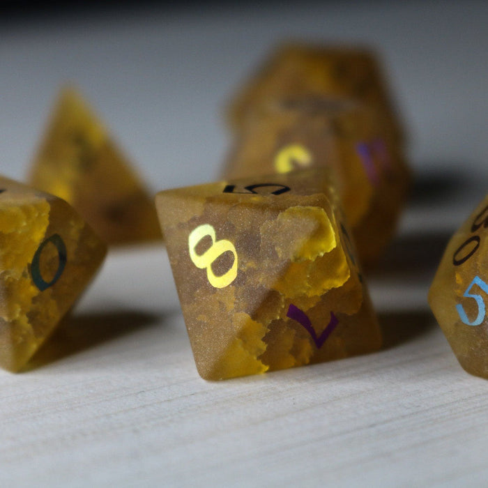 Orange Halloween Pumpkin Inked Lightning Glass Cracked Glass (And Box) Polyhedral Dice DND Set - Premium Gemstone Dice - Just $22.99! Shop now at Retro Gaming of Denver