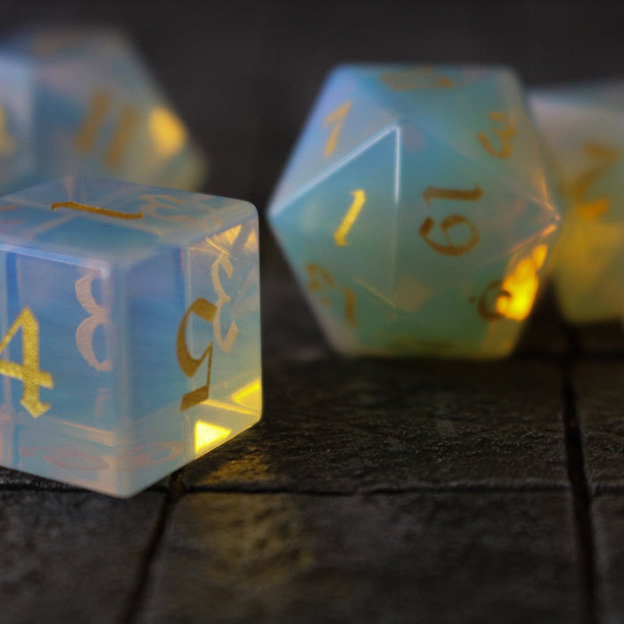 Gemstone Opalite Elven Cut Polyhedral Dice (With Box) DnD Set - Premium Gemstone Dice - Just $11.99! Shop now at Retro Gaming of Denver