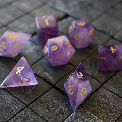 Gemstone Purple Amethyst Elven Cut Polyhedral Dice (With Box) DnD Set - Premium Gemstone Dice - Just $11.99! Shop now at Retro Gaming of Denver