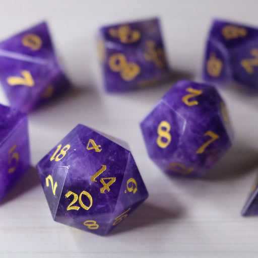 Purple Gemstone Amethyst Dice (With Box) Hand Carved Polyhedral Dice DND Set - Gift For Dnd, RPG Game - Premium Gemstone Dice - Just $18.99! Shop now at Retro Gaming of Denver
