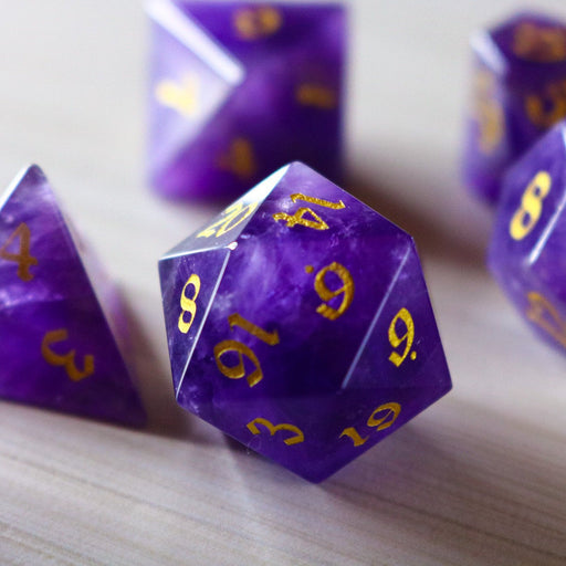 Purple Gemstone Amethyst Dice (With Box) Hand Carved Polyhedral Dice DND Set - Gift For Dnd, RPG Game - Premium Gemstone Dice - Just $18.99! Shop now at Retro Gaming of Denver