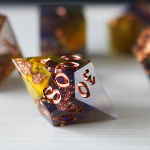 Purple And Gold Handmade Resin Dice Set RPG Game DND MTG Tabletop Gaming - Premium Resin Dice - Just $11.99! Shop now at Retro Gaming of Denver