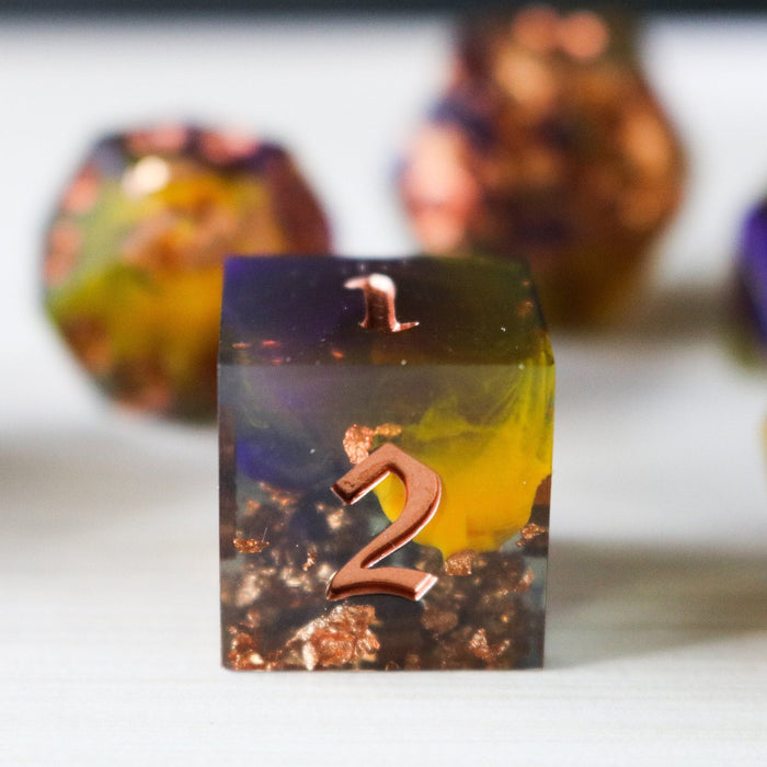 Purple And Gold Handmade Resin Dice Set RPG Game DND MTG Tabletop Gaming - Premium Resin Dice - Just $12.99! Shop now at Retro Gaming of Denver