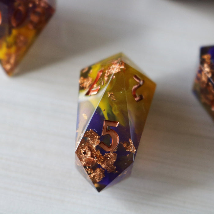 Purple And Gold Handmade Resin Dice Set RPG Game DND MTG Tabletop Gaming - Premium Resin Dice - Just $12.99! Shop now at Retro Gaming of Denver