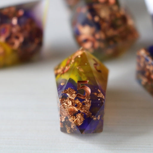Purple And Gold Handmade Resin Dice Set RPG Game DND MTG Tabletop Gaming - Premium Resin Dice - Just $11.99! Shop now at Retro Gaming of Denver