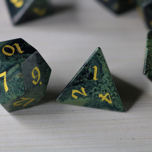 Gemstone Green Eyed Hand Carved Polyhedral Dice DnD Dice Set - Premium Gemstone Dice - Just $66.99! Shop now at Retro Gaming of Denver