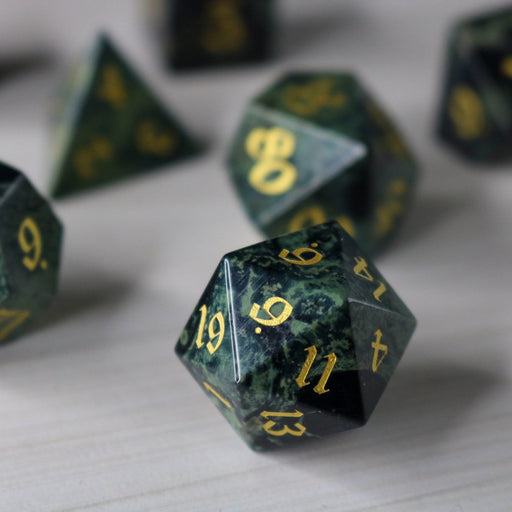 Gemstone Green Eyed Hand Carved Polyhedral Dice DnD Dice Set - Premium Gemstone Dice - Just $66.99! Shop now at Retro Gaming of Denver