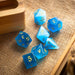 Hand Carved  Gemstone Light Blue Cats Eye Stone (And Box) Polyhedral Dice DND Set - Premium Gemstone Dice - Just $16.99! Shop now at Retro Gaming of Denver