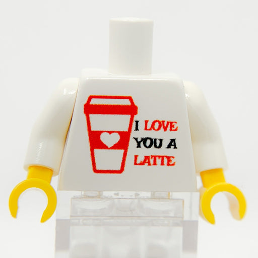 Printed "I Love You A Latte" Minifig Torso made using LEGO parts - B3 Customs - Premium Custom Parts - Just $5! Shop now at Retro Gaming of Denver