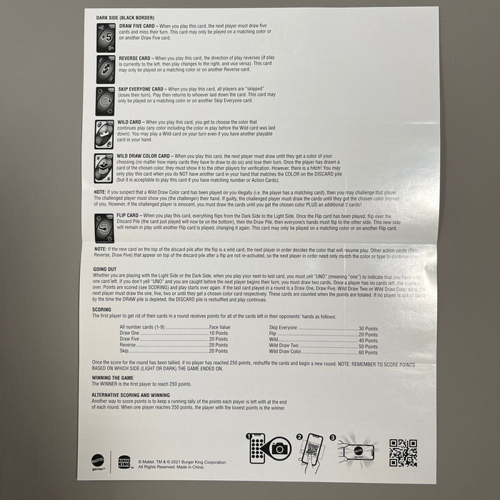 BURGER KING UNO Card Game Jul-Oct 2021 (Kid's Meal Toy) Mattel 15951B (New) - for just $5! 