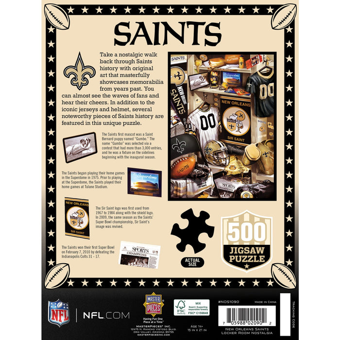 New Orleans Saints - Locker Room 500 Piece Jigsaw Puzzle - Just $16.99! Shop now at Retro Gaming of Denver