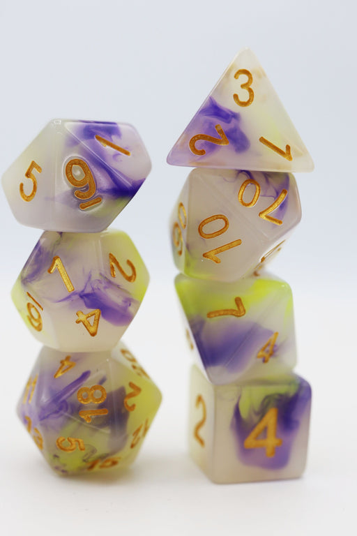 Yellow & Purple Jade RPG Dice Set - for just $11.99! 