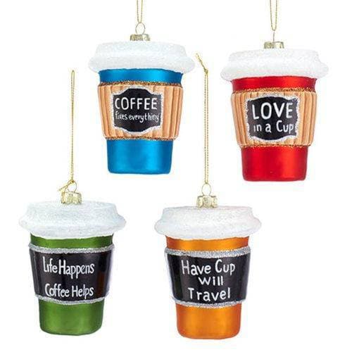 Kurt Adler - Coffee Cup 3 1/2-Inch Glass Ornaments - Set of 4 - Just $36.76! Shop now at Retro Gaming of Denver