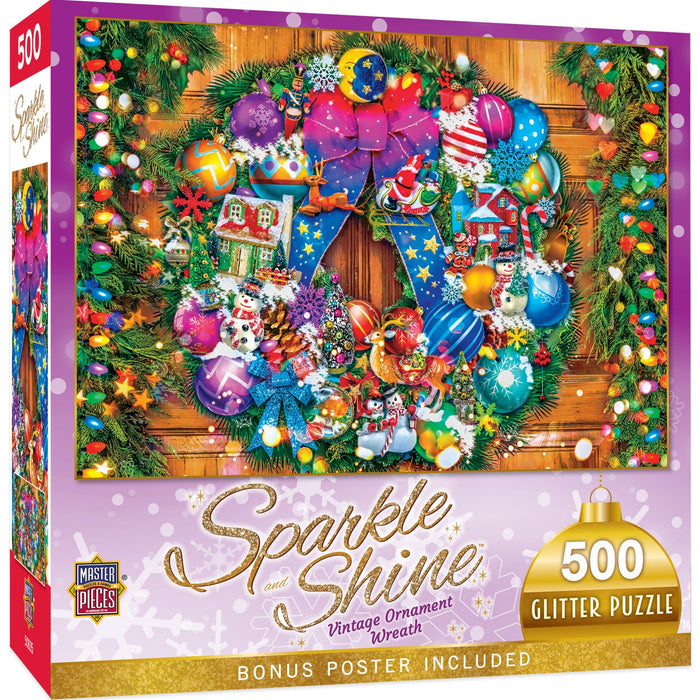 Sparkle & Shine - Vintage Ornament Wreath 500 Piece Glitter Jigsaw Puzzle - Just $14.99! Shop now at Retro Gaming of Denver