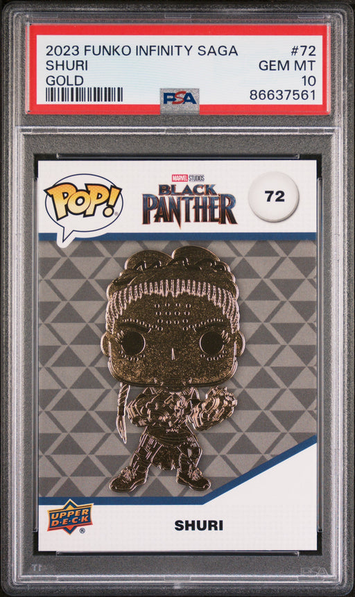 2023 UPPER DECK FUNKO POP MARVEL  SHURI GOLD #72  PSA 10 - for just $54! 