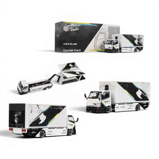 MicroTurbo HINO 300 Custom Box Truck White - Black Livery 1:64 - for just $44.99! 