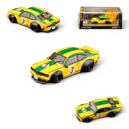 Inno64 Mazda RX-3 Savanna LBWK Yellow Green #3 1:64 - for just $29.99! 