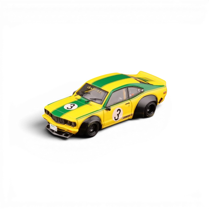 Inno64 Mazda RX-3 Savanna LBWK Yellow Green #3 1:64 - for just $29.99! 